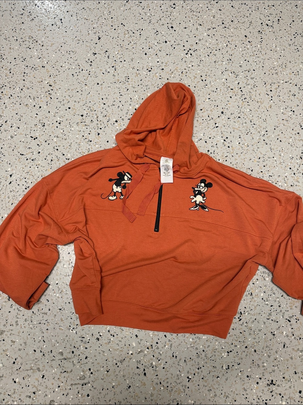Disney Orange Mickey Mouse Half-Zip Hoodie. Crop sz S